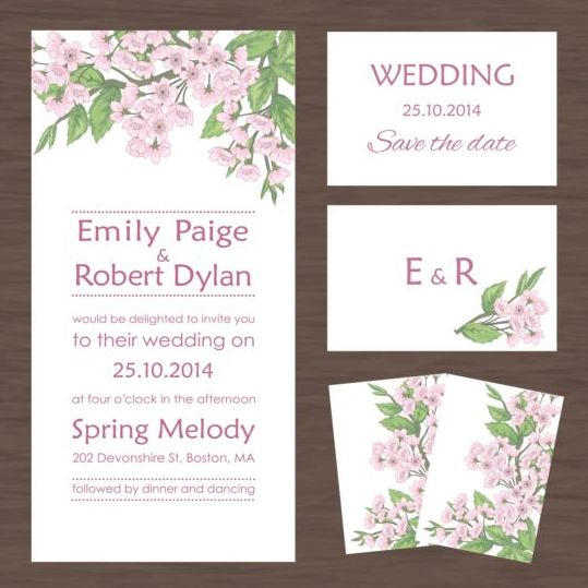 Bröllop Inbjudnings kort med höst blomma vektorer  