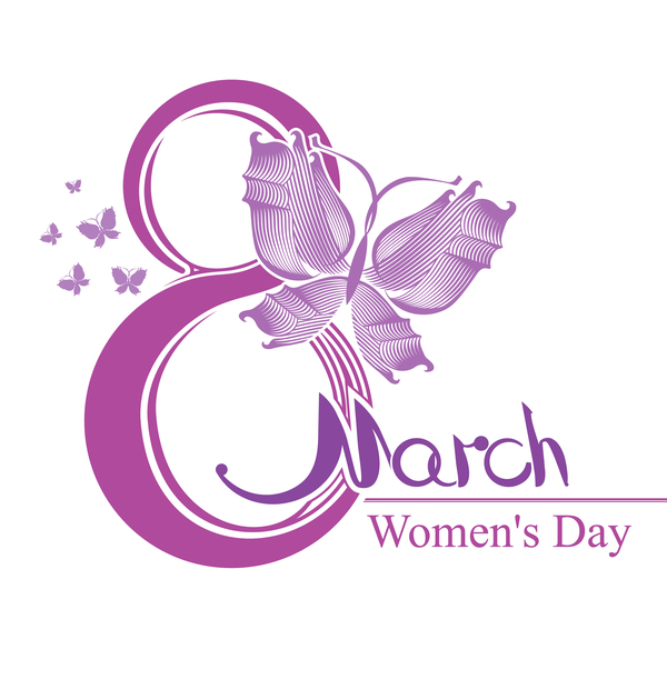 Women Day design 8 March with purple butterfly vector  