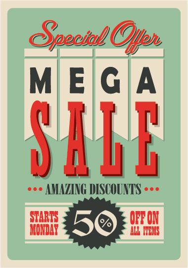 mega sale advertising poster retro vector 05  