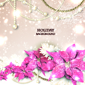Pearls with flowers holiday background vector 05  