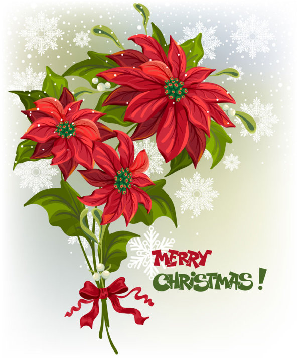 Set of Red flower with Christmas vector 02  