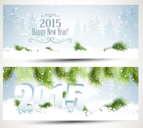 2015 happy new year winter banners vector 02  