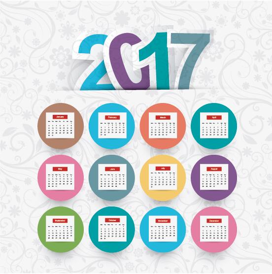 2017 calendar template with floral background vector  