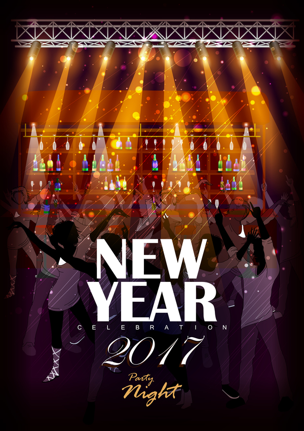2017 Neujahr Nachtparty Plakatvorlage Vektoren 06  