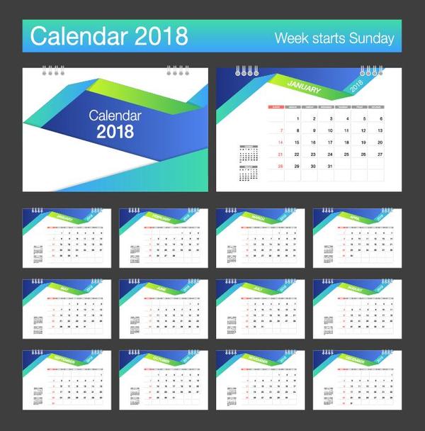 Blaues Vektormaterial der Kalenderschablone 2018  