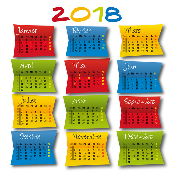 Kalender 2018 mit Vektor des farbigen Papiers  