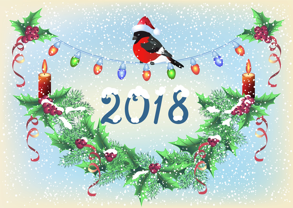 2018 fond de Noël avec le vecteur de flocon de neige 03  