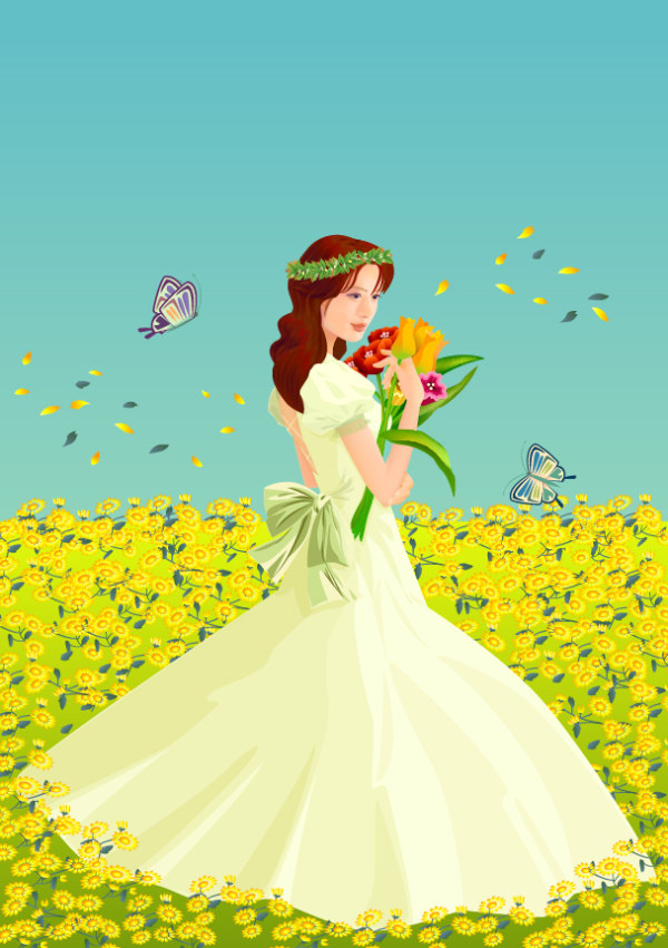 Elements of flowers in the bride Vector  