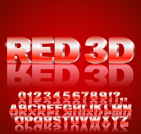 グラデーション 3 D 赤いアルファベット数ベクトル材料  