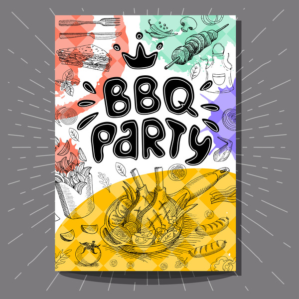 BBO Party Flyer Hand gezeichnete Vorlage Vektoren 11  