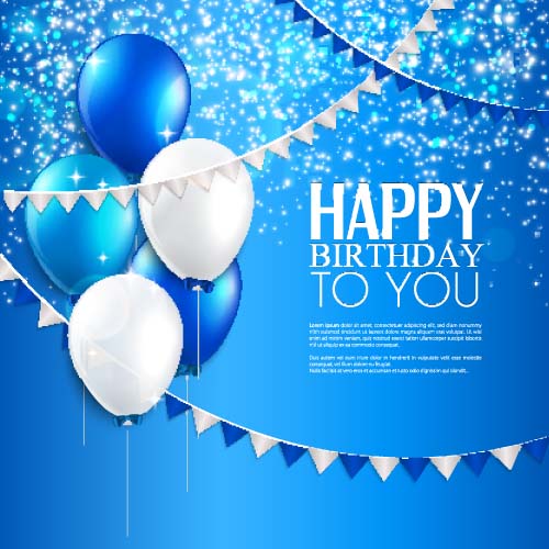 Balloons with triangle flag birthday card vector 01  