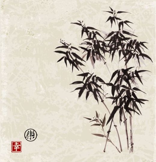 Bamboe Chinese wassen schilderij vector 08  