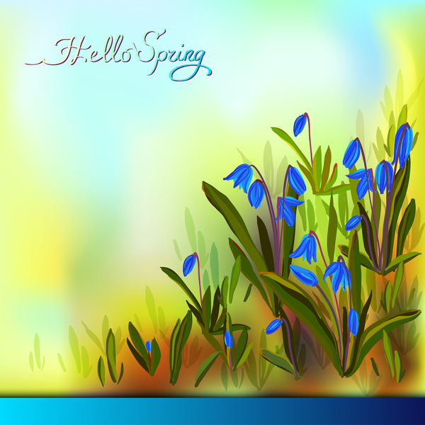 春の背景ベクトルと美しい青い花  