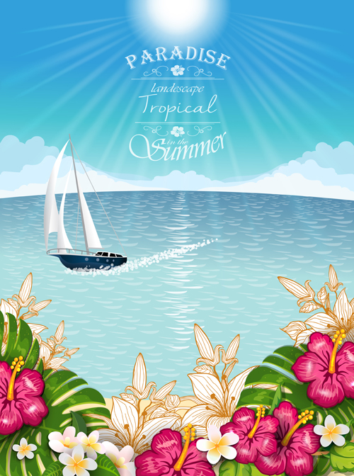 Beautiful tropical paradise scenery background vector 03  