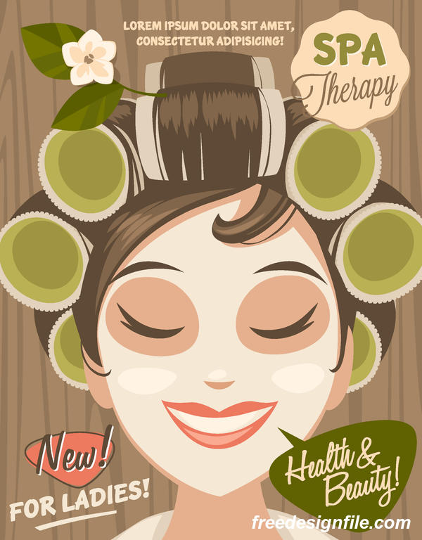 Beauty with health spa poster vectors template 04  