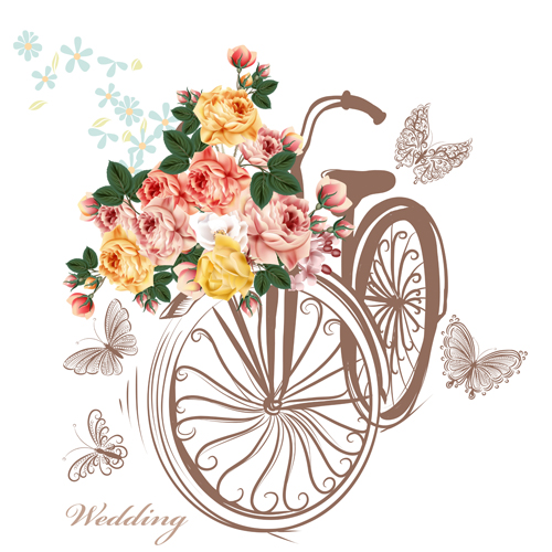 Bike with flower background vector 03  