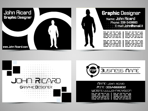 Black and white style people business cards vector 03  