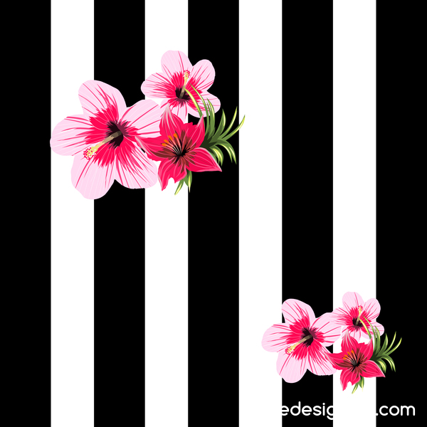 白い背景と熱帯の花ベクトル 03 ブラック  