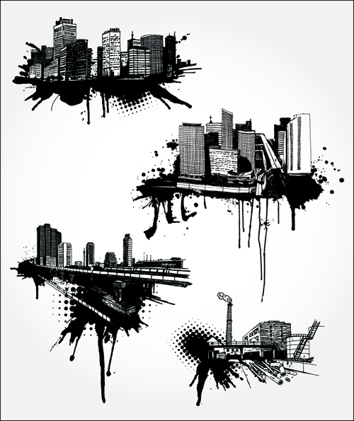 Black with white city building design vector 02  
