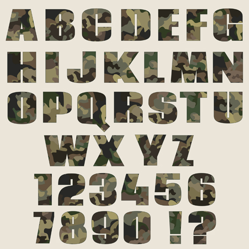 Camouflage alphabets fonts vector 03  