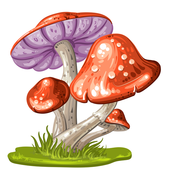 Cartoon mushrooms with grass vector 01  
