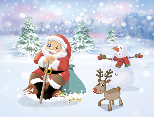 Cartoon santa with christmas gift elements vector 04  