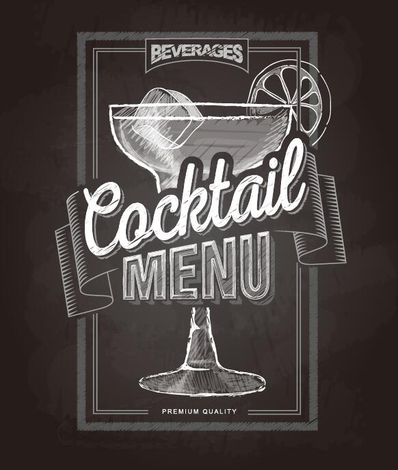 Couverture de menu cocktail avec tableau noir et craie dessin vectoriel 04  