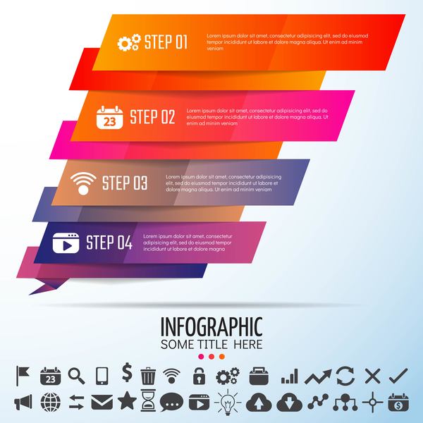 Farbige Fahnen mit infographic Schablonenvektor 08  