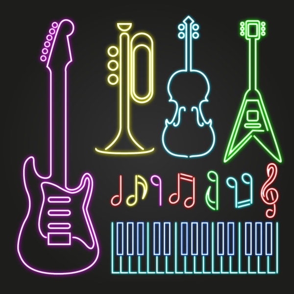 Colored light sticks musical instruments vector  