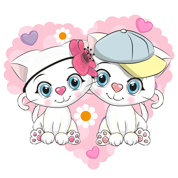 Cute couple cats cartoon vector 02  