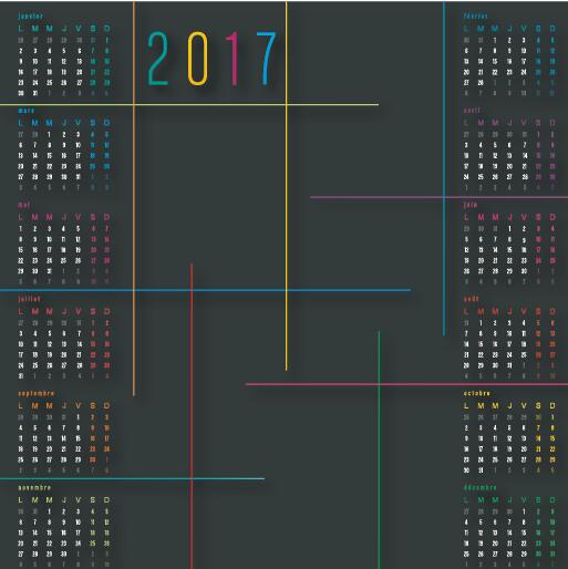 Темный 2017 календарный вектор шаблона  