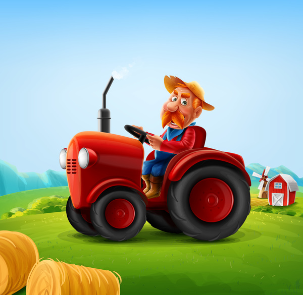 Illustration vectorielle de fermier et tracteur  