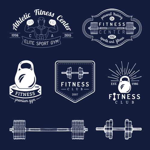Fitness training label with logotype vector set 03  