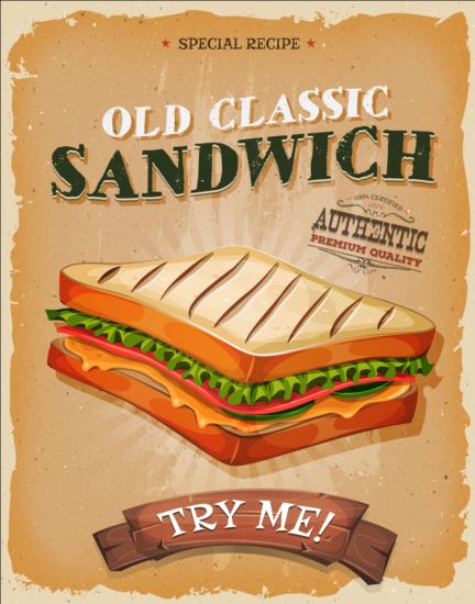 Französischer Sandwich-Vintage-Plakatvektor  