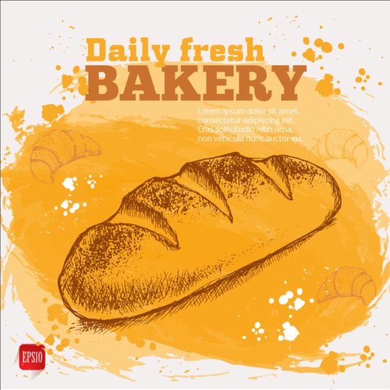Fresh bread with bakery poster hand drawn vector 10  