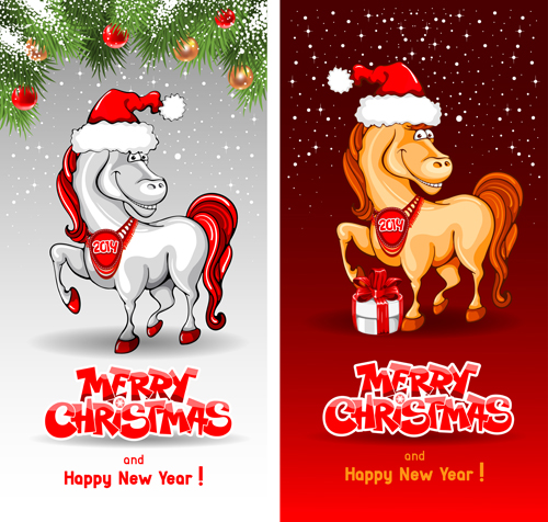 Horses 2014 Christmas vector 03  
