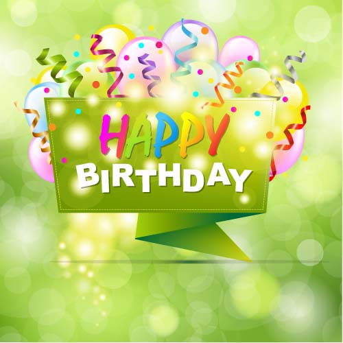 Green birthday labels with balloon background vector  