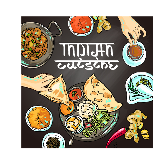 Hand drawn Indian food elements vector 04  