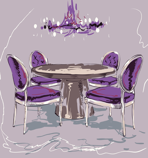 Hand drawn furniture home vector set 03  