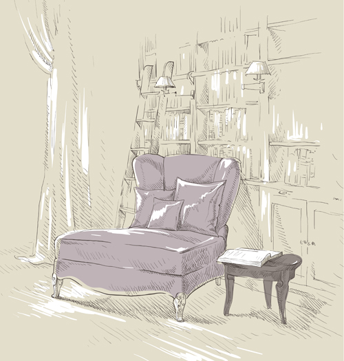 Hand drawn furniture home vector set 12  