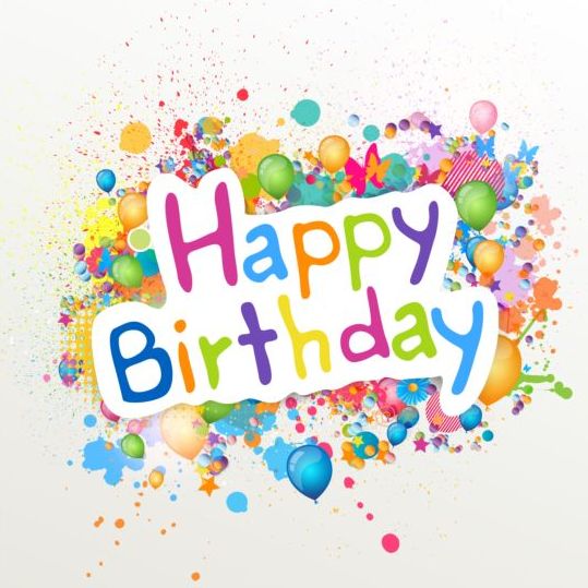 Happy birthday label with colored grunge vector  