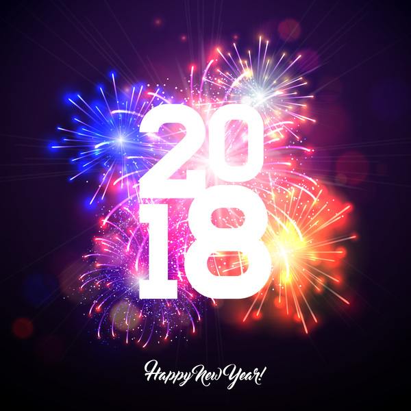 Happy new year 2018 firework holiday background vector  