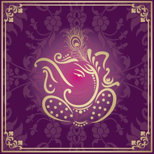 Индийский стиль цветочный фиолетовый фон вектор 05  