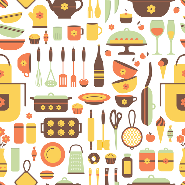 Kitchen flat pattern background vector  