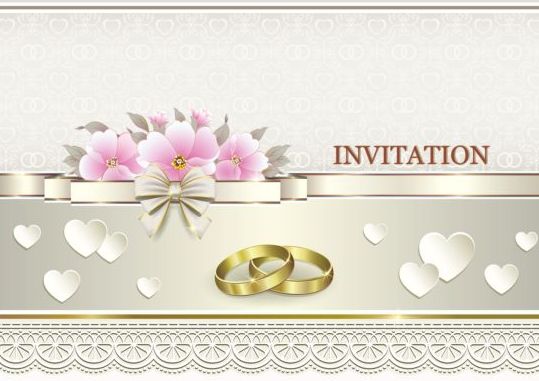 Luxury wedding invitation card with golod ring vector 05  