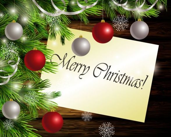 С Рождеством Христовым Поздравительная открытка с дерева фон вектор 05  