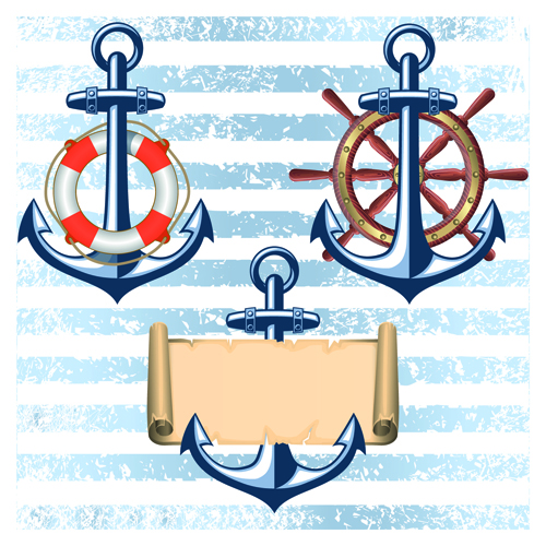 Nautical elements and retro background vector 02  