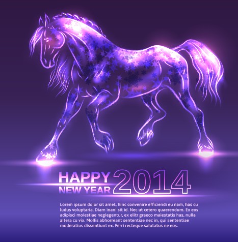 Neon Horse New Year design vector background 01  