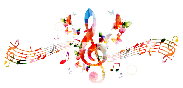 Notes and butterflies music background vector 05  