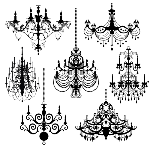 Ornate chandelier vector silhouette set 16  